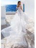 One Shoulder Illusion Beaded White Lace Tulle Wedding Dress